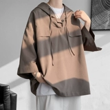 Черная летняя футболка polo с капюшоном, короткий рукав, большой размер