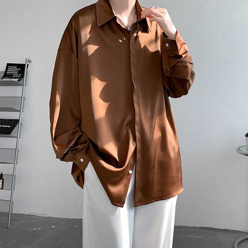 Brown Retro Naples Shirt for Men, Korean Style, Cool and Sophisticated Men's Clothing, Spring and Summer Ice Silk Thin Jacket Brown Retro Naples Shirt for Men, Korean Style, Cool and Sophisticated Men's Clothing, Spring and Summer Ice Silk Thin Jacket
