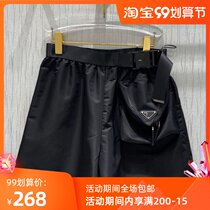 P home 2021 summer new triangle logo big pocket trim belt shorts adjustable function leather buckle straight pants