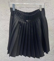 P home 2021 Spring Summer new triangle logo pleated skirt solid color wild A- line dress high waist skirt