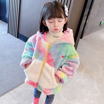 Girls plus fleece jacket 2021 fall winter new childrens Korean version of the foreign zipper sweater sweater baby hooded top