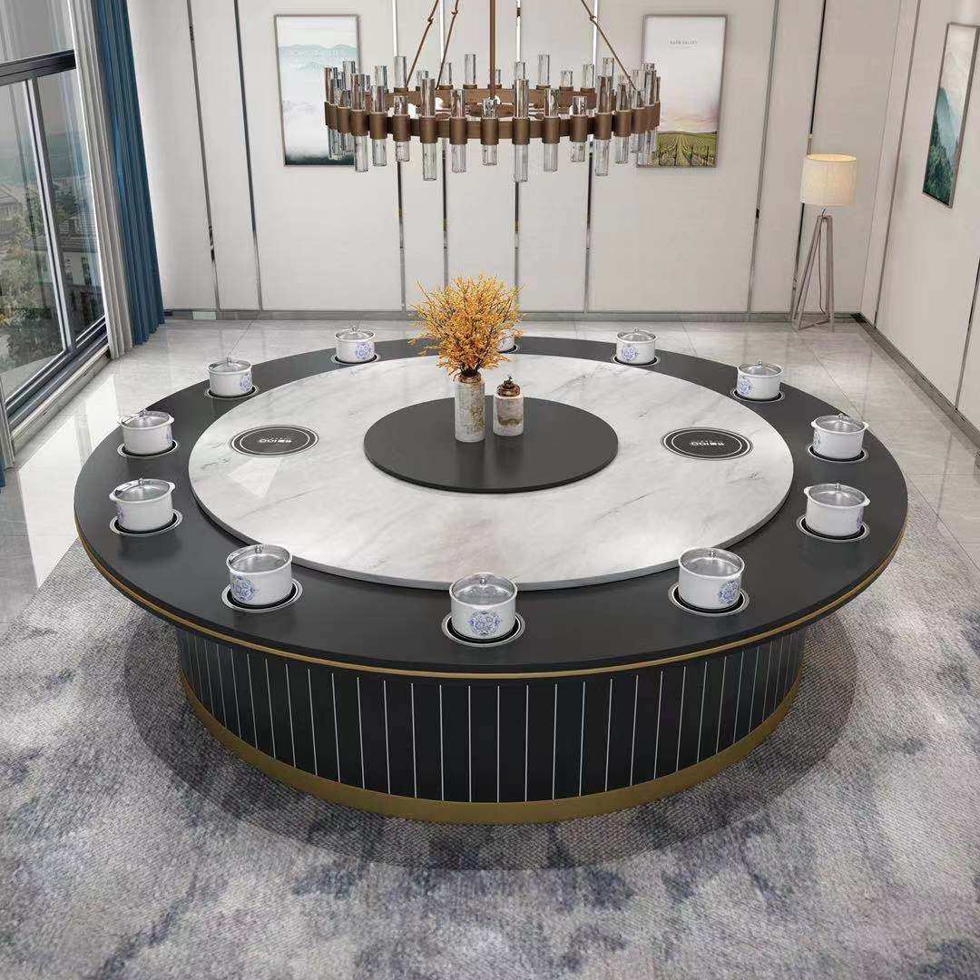 Hot pot table electromagnetic furnace one person one pot Electric table Roundtable Marble Rotary Rotary Rotary Table Hotel