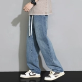 Осенние ретро джинсы, светлые универсальные летние штаны для школьников, свободный прямой крой
