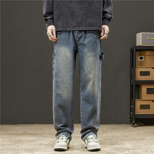 Демисезонные джинсы, штаны, эластичная талия, свободный прямой крой