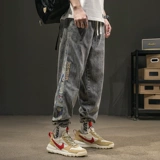 Осенние джинсы, ретро штаны, оверсайз, с вышивкой