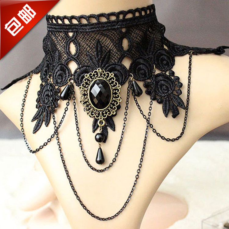 Sexy lingerie with accessories lace retro queen tassel necklace collarbone necklace sexy temptation