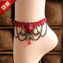 Adult sexy lingerie and fun accessories vintage red flower vine lace anklets ball wedding footwear