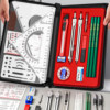 Mechanical Drawing Tool Set Professional Drawing Tool Kit for Drafting Architectural Plans Civil Engineering Design Chemical Engineering Major College Students Cad Compass Industrial Instrument Ruler Set F1
