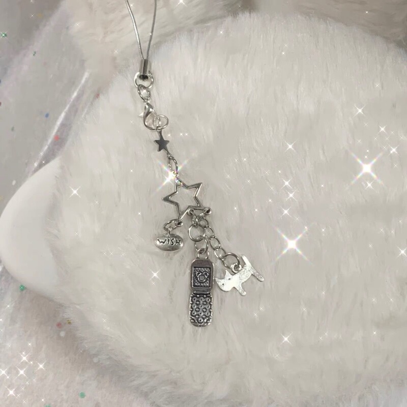Handmade Niche Y2K Millennium Phone Chain with Kitten Retro Phone Beads Ccd Chain Hanging Chain in