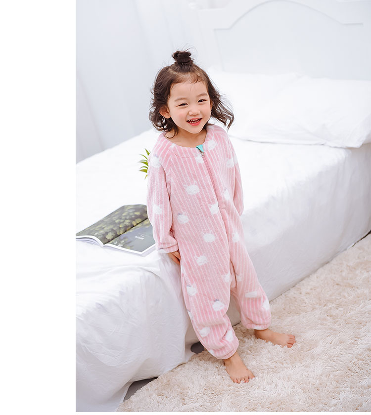 Trẻ em một bộ đồ ngủ dày san hô lông cừu nam và nữ bé mở nhỏ trẻ em mùa thu và mùa đông phim hoạt hình dài tay dịch vụ nhà bộ body suit cho bé nhật bản