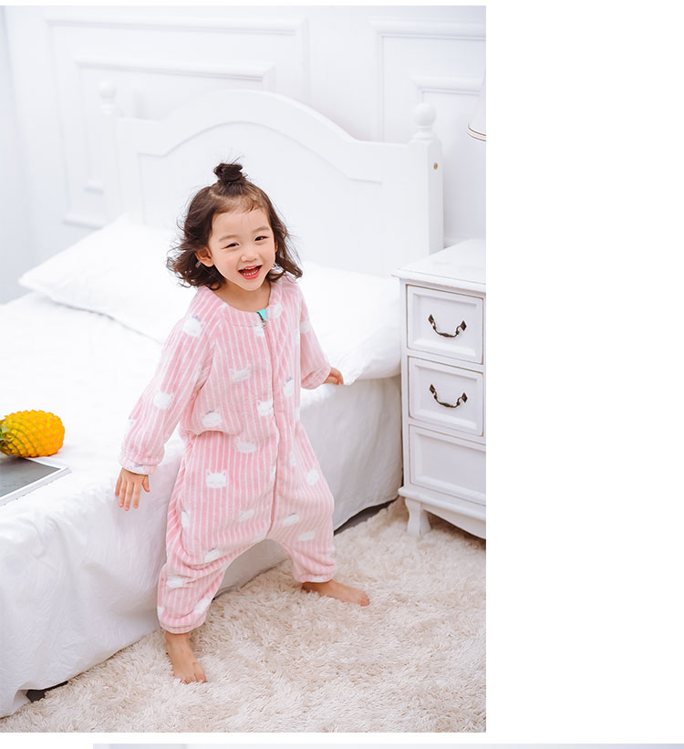 Trẻ em một bộ đồ ngủ dày san hô lông cừu nam và nữ bé mở nhỏ trẻ em mùa thu và mùa đông phim hoạt hình dài tay dịch vụ nhà bộ body suit cho bé nhật bản