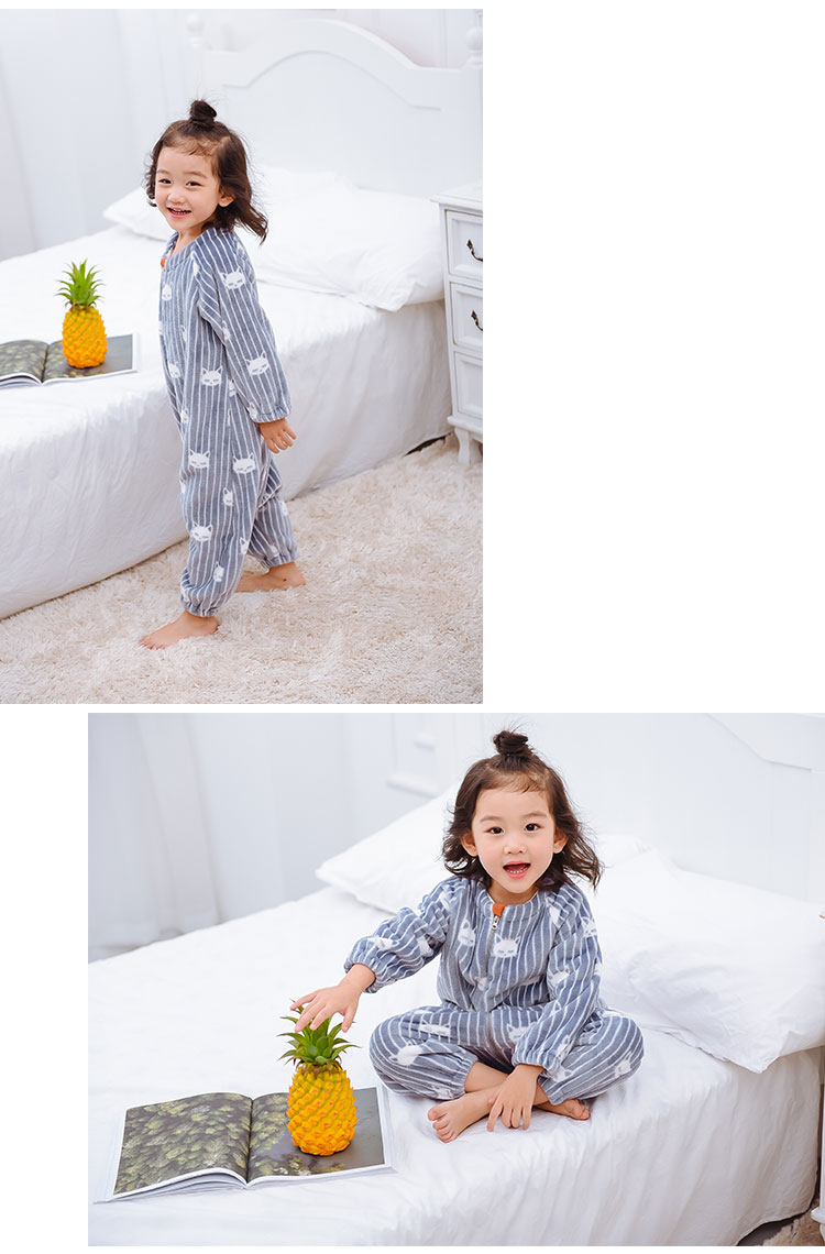 Trẻ em một bộ đồ ngủ dày san hô lông cừu nam và nữ bé mở nhỏ trẻ em mùa thu và mùa đông phim hoạt hình dài tay dịch vụ nhà bộ body suit cho bé nhật bản