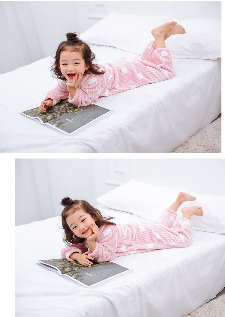 Trẻ em một bộ đồ ngủ dày san hô lông cừu nam và nữ bé mở nhỏ trẻ em mùa thu và mùa đông phim hoạt hình dài tay dịch vụ nhà bộ body suit cho bé nhật bản