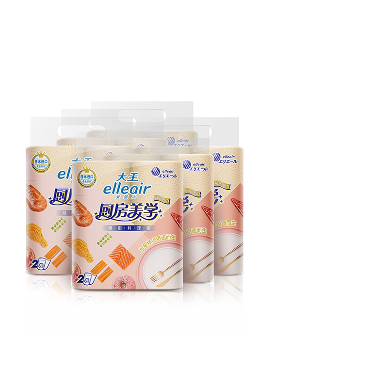 (Absorbing water and absorbing oil) King Ai Lu'er Distinguished kitchen cooking type natural color kitchen roll paper 70 sections * 2 rolls * 6 bags