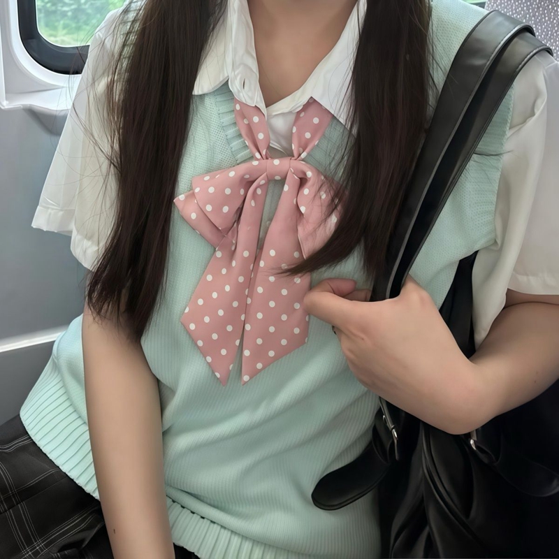 かわいい水玉模様の蝶のストレートロングハンドル蝶ネクタイセーラー服の蝶ネクタイカレッジスタイルJK制服襟フラワーガール学生