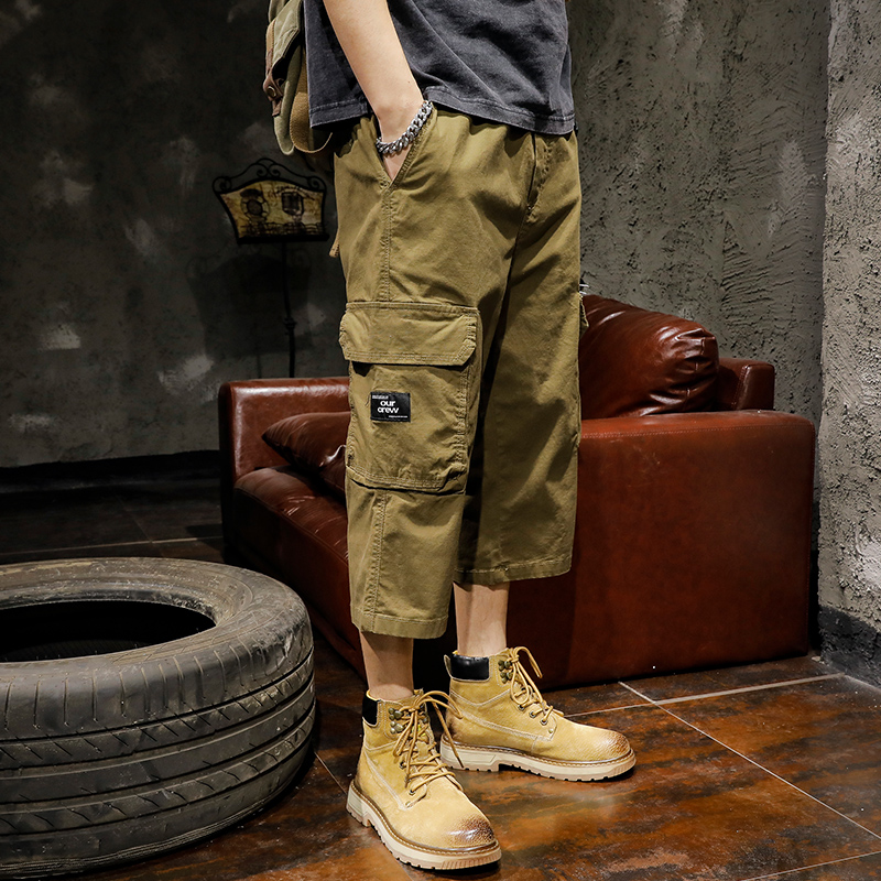 American board-card overalls 7-pants men's horse pants loose big code Summer guys casual 7-minute shorts 80% pants-Taobao