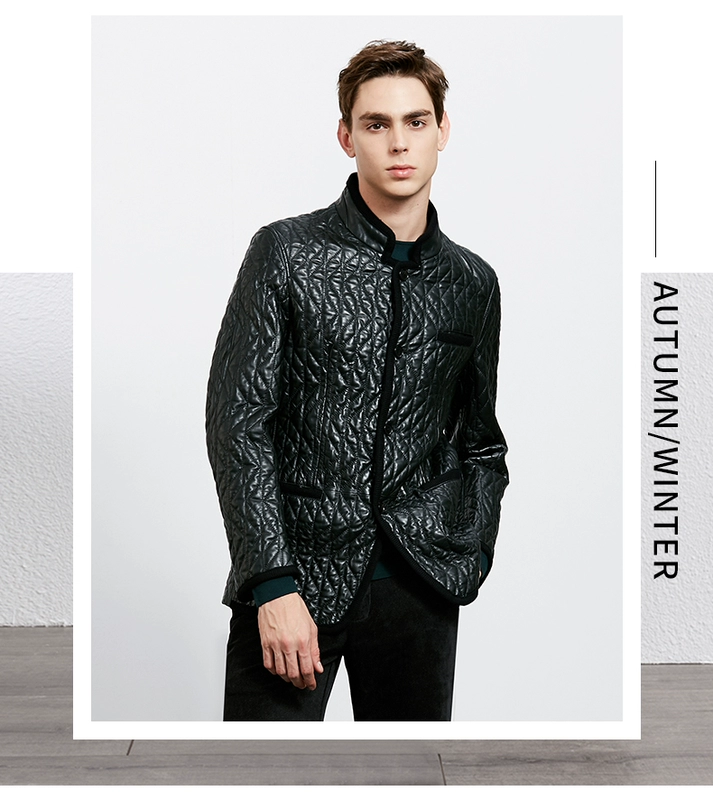 Roberta Nobeida Nam mùa thu và mùa đông Mới ngắn Cổ áo da Kinh doanh Casual Casual Top - Quần áo lông thú áo khoác phao nam