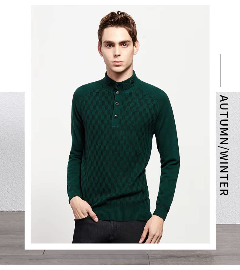 Roberta Nobeida nam mới áo len giản dị cashmere áo len cổ lọ đứng cổ áo len - Áo len Cashmere áo thun tay dài nam