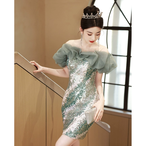 Короткое элитное вечернее платье, юбка, сексуальные блестки для ногтей, легкий роскошный стиль, изысканный стиль