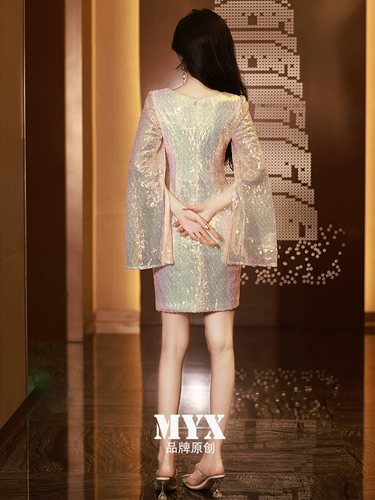 Зимнее вечернее платье, короткие модные блестки для ногтей, новая коллекция, легкий роскошный стиль, изысканный стиль