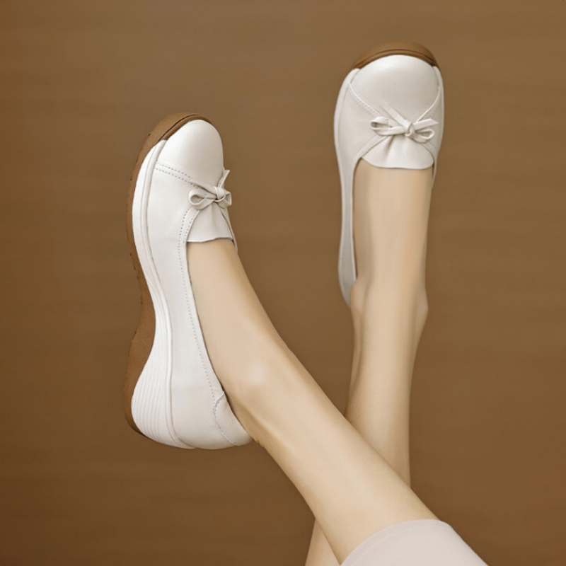 Italy | Pdana Bow-Knot Round-Toe Thick-Soled Wedge Shoes for Women, Soft-Soled High-Heeled Casual Shoes, Sneakers for Women