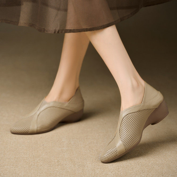 Italy | Pdana Heel Height 4.5cm ⭐ Genuine Leather Hollow Shoes, French Fashion Sandals, Slippers, Women's Shoes