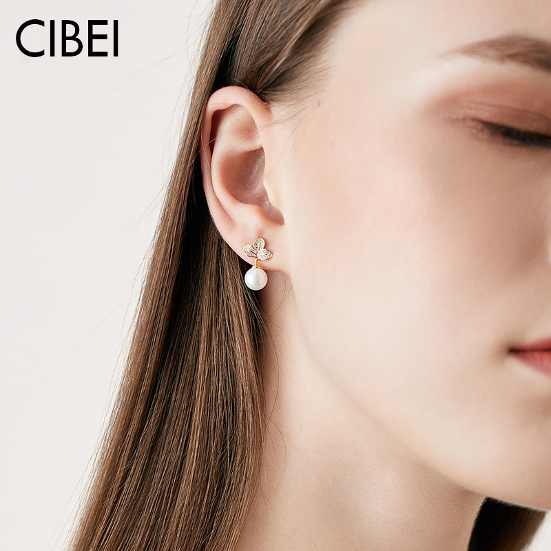 2021 new fashion earrings 925 sterling silver Baroque pearl stud earrings feminine temperament simple temperament elegant earrings