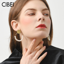 925 silver ring ring big earrings female temperament European and American fashion trendy people Pearl exaggerated earrings celebrity elegant high sense