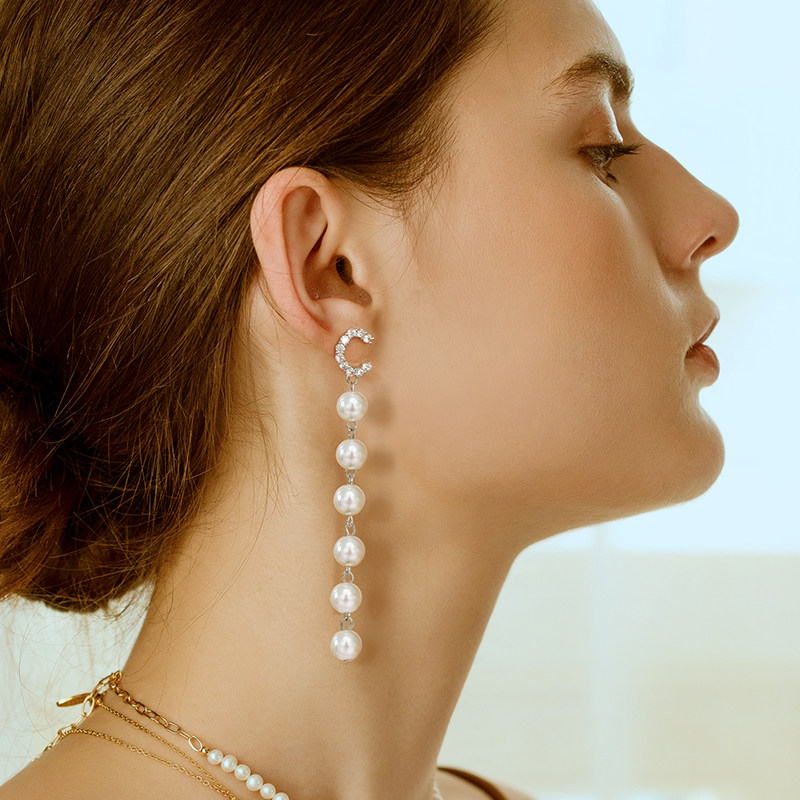 Small fragrant wind pearl string long version tassel earrings 2021 new trend d drop earrings feminine temperament atmospheric earrings cgd home