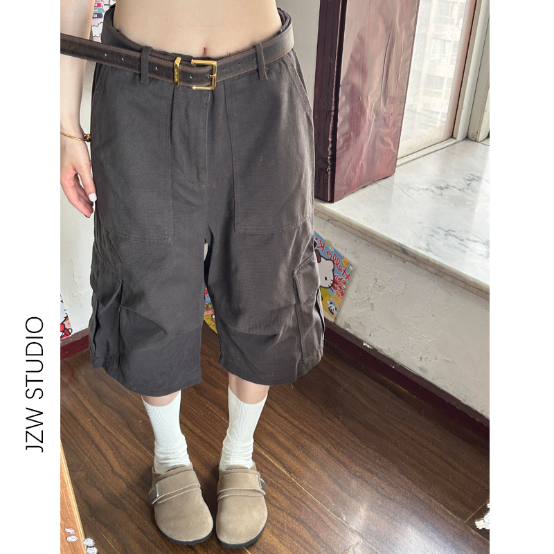 American-Style Gray Workwear Capri Pants for Women, New Summer Loose Fit, Slimming Wide-Leg Casual Pants, Petite Straight-Leg Mid-Length Pants