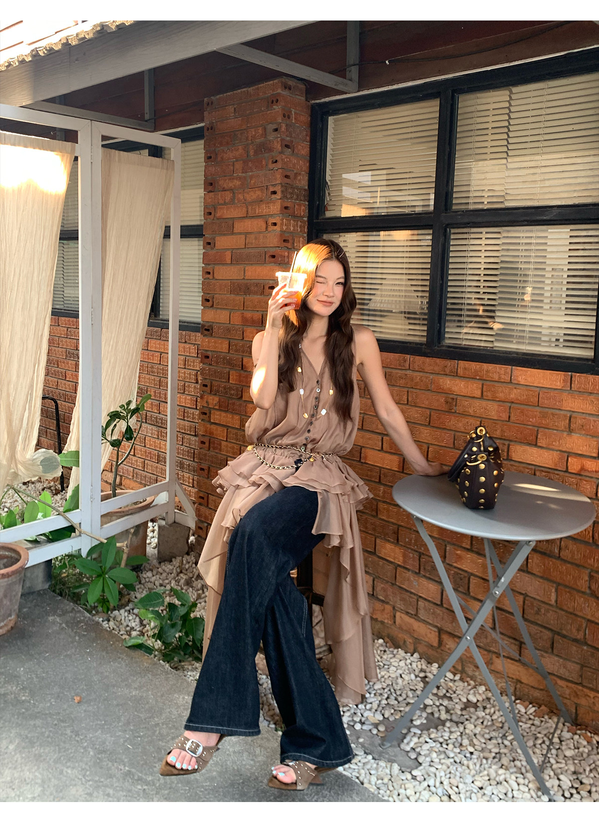 马儿MAR винтажные джинсы с контрастной строчкой женские весна-лето широкие прямые стройнящие свободные черные длинные брюки