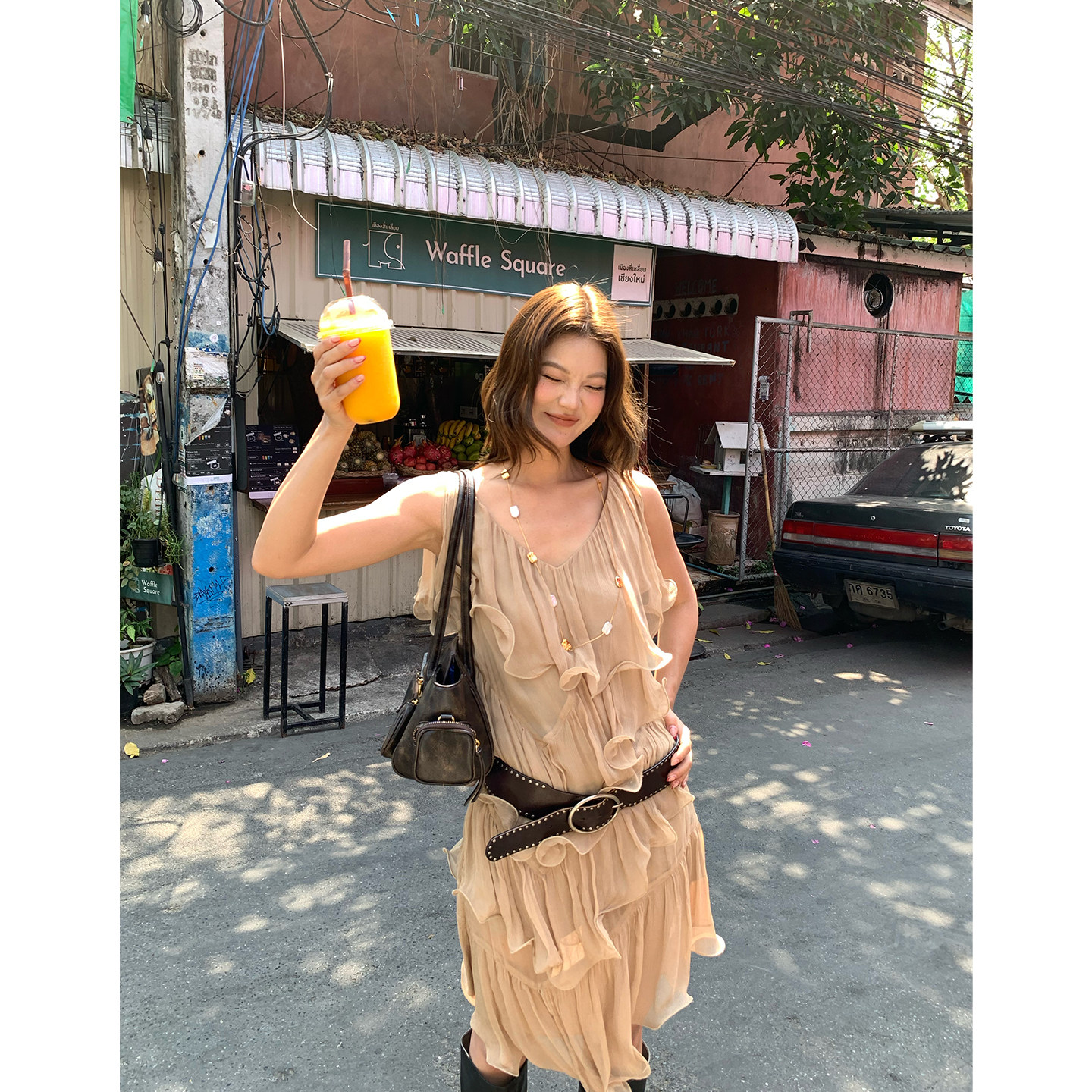 马儿MAR Винтажное платье с V-образным вырезом и оборками, летнее стройнящее короткое платье в курортном стиле для женщин