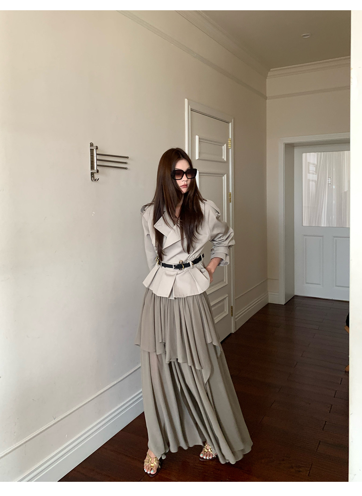 马儿MAR Французская юбка с оборками неправильного кроя женская расклешенная длинная многослойная юбка-торт