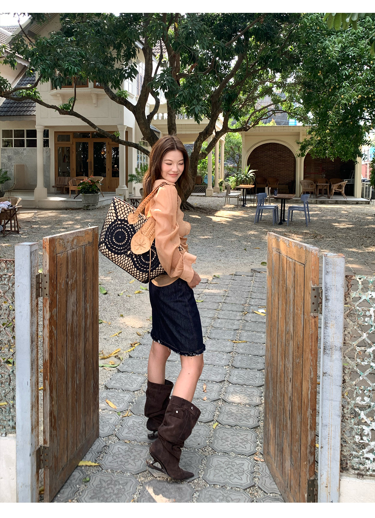 马儿MAR винтажная джинсовая юбка женская летняя с заниженной талией прямая короткая с бахромой стройнящая универсальная