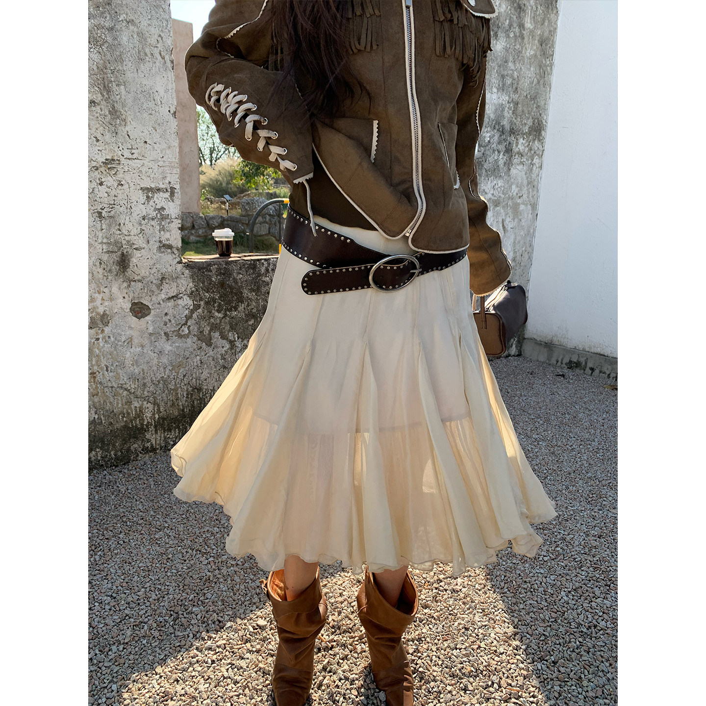 马儿MAR Элегантная А-силуэтная юбка средней длины из смесового тенселя с пышным подолом для женщин