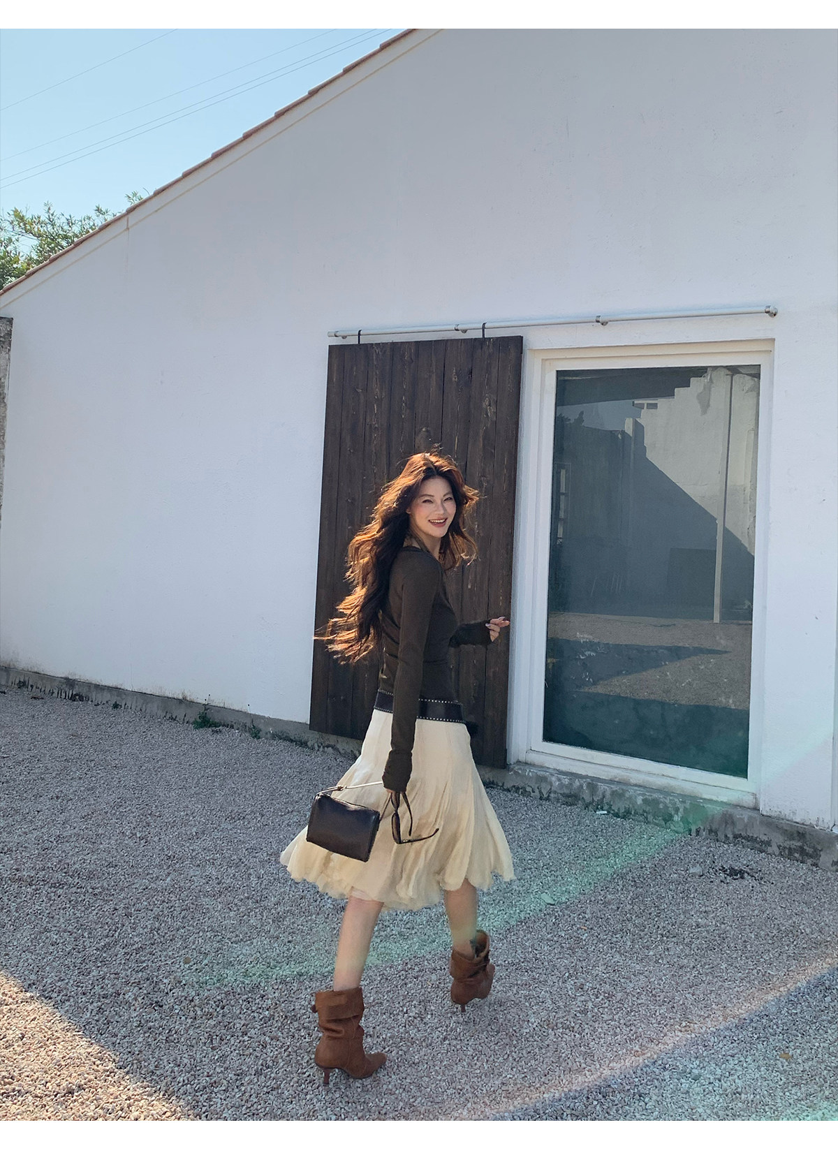 马儿MAR Элегантная А-силуэтная юбка средней длины из смесового тенселя с пышным подолом для женщин