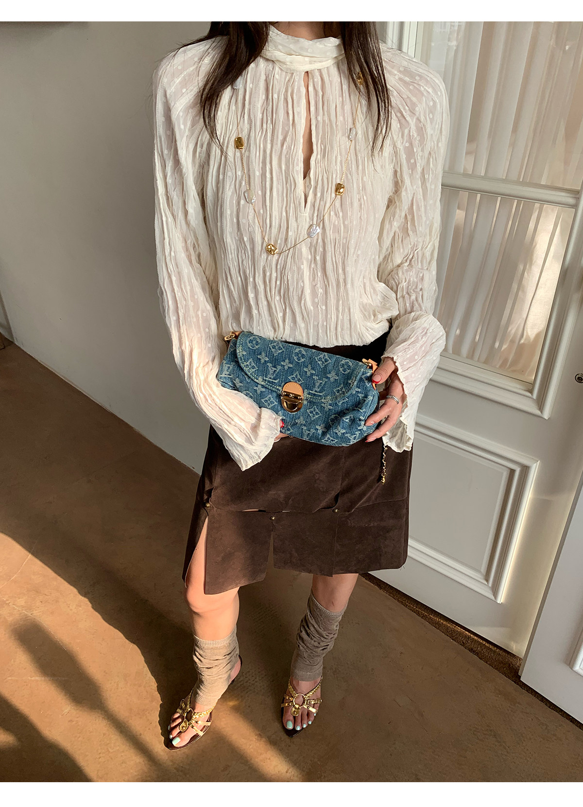 马儿MAR весенне-летняя женская рубашка с завязками на воротнике и складками, длинный рукав