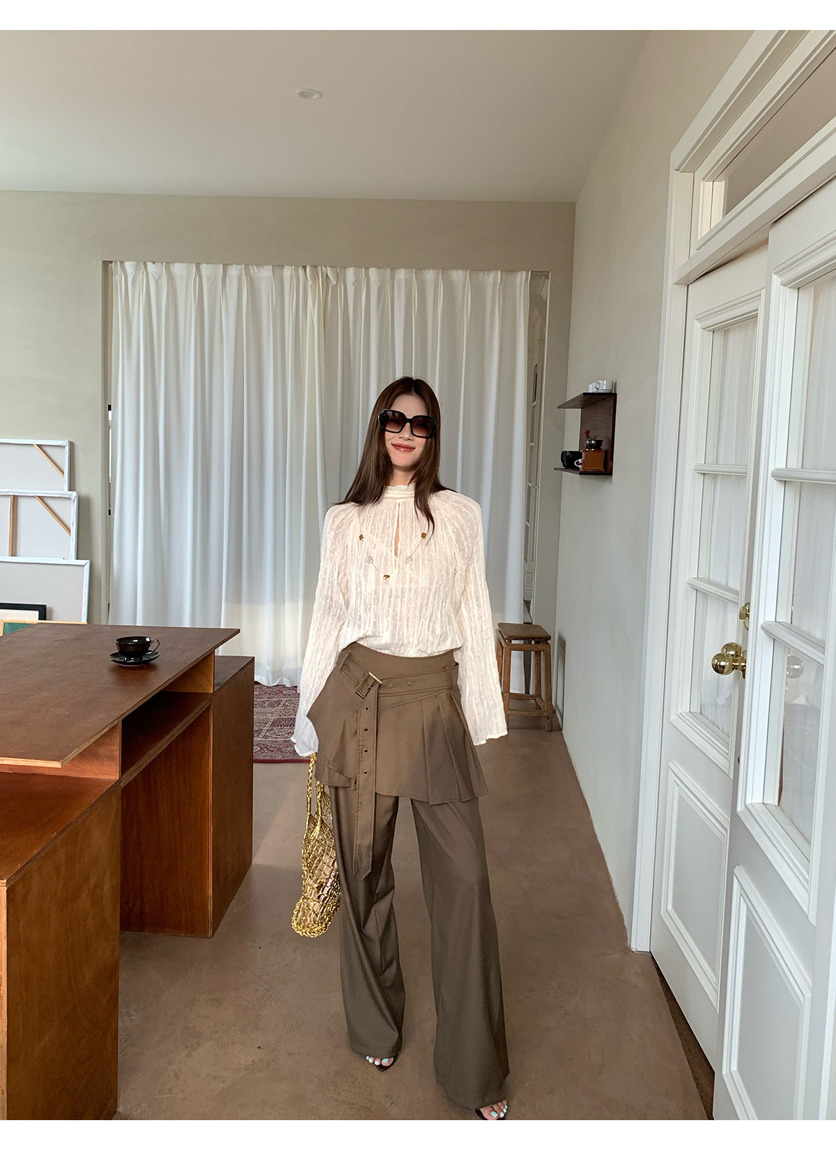 马儿MAR весенне-летняя женская рубашка с завязками на воротнике и складками, длинный рукав