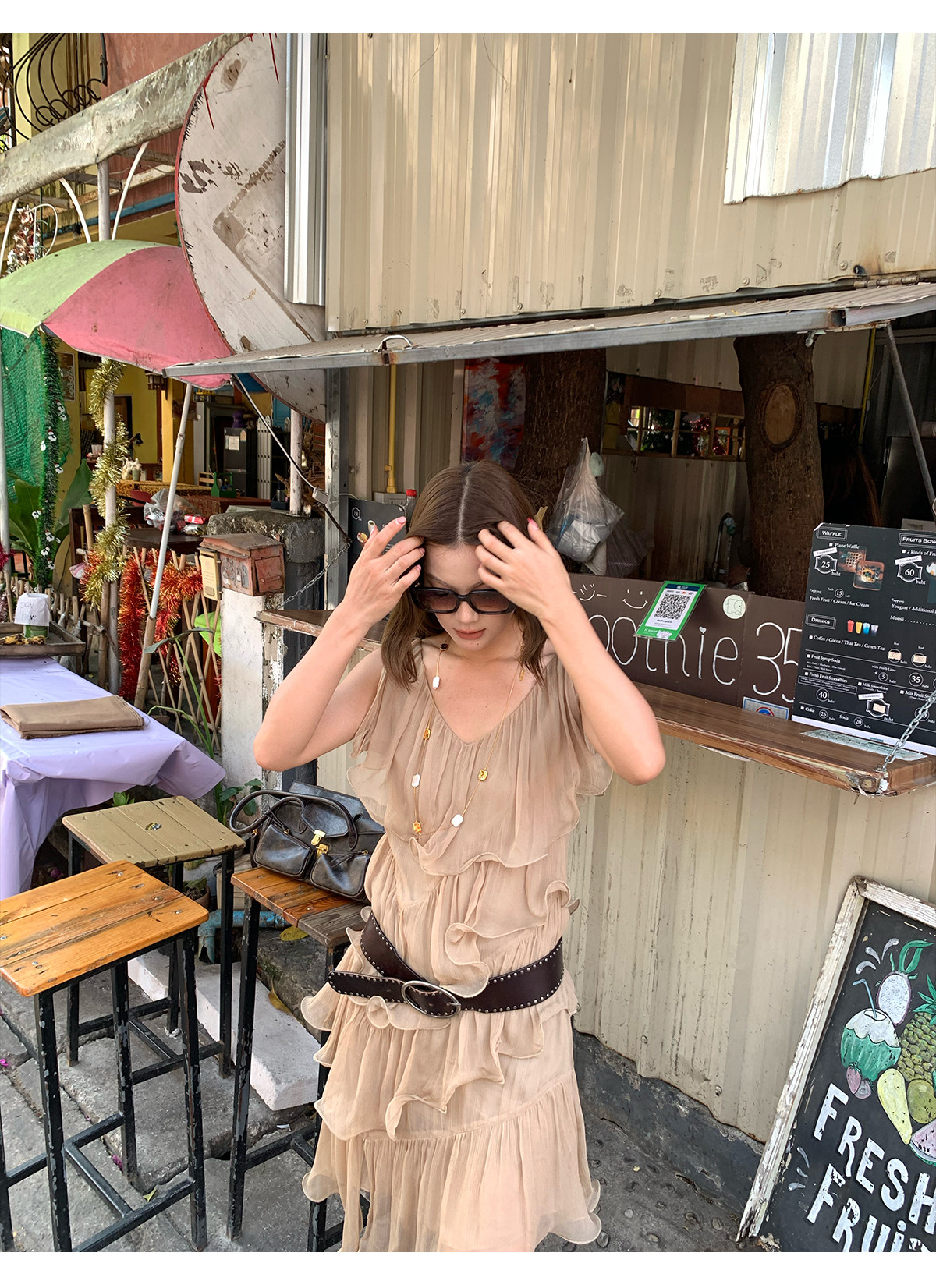 马儿MAR Винтажное платье с V-образным вырезом и оборками, летнее стройнящее короткое платье в курортном стиле для женщин