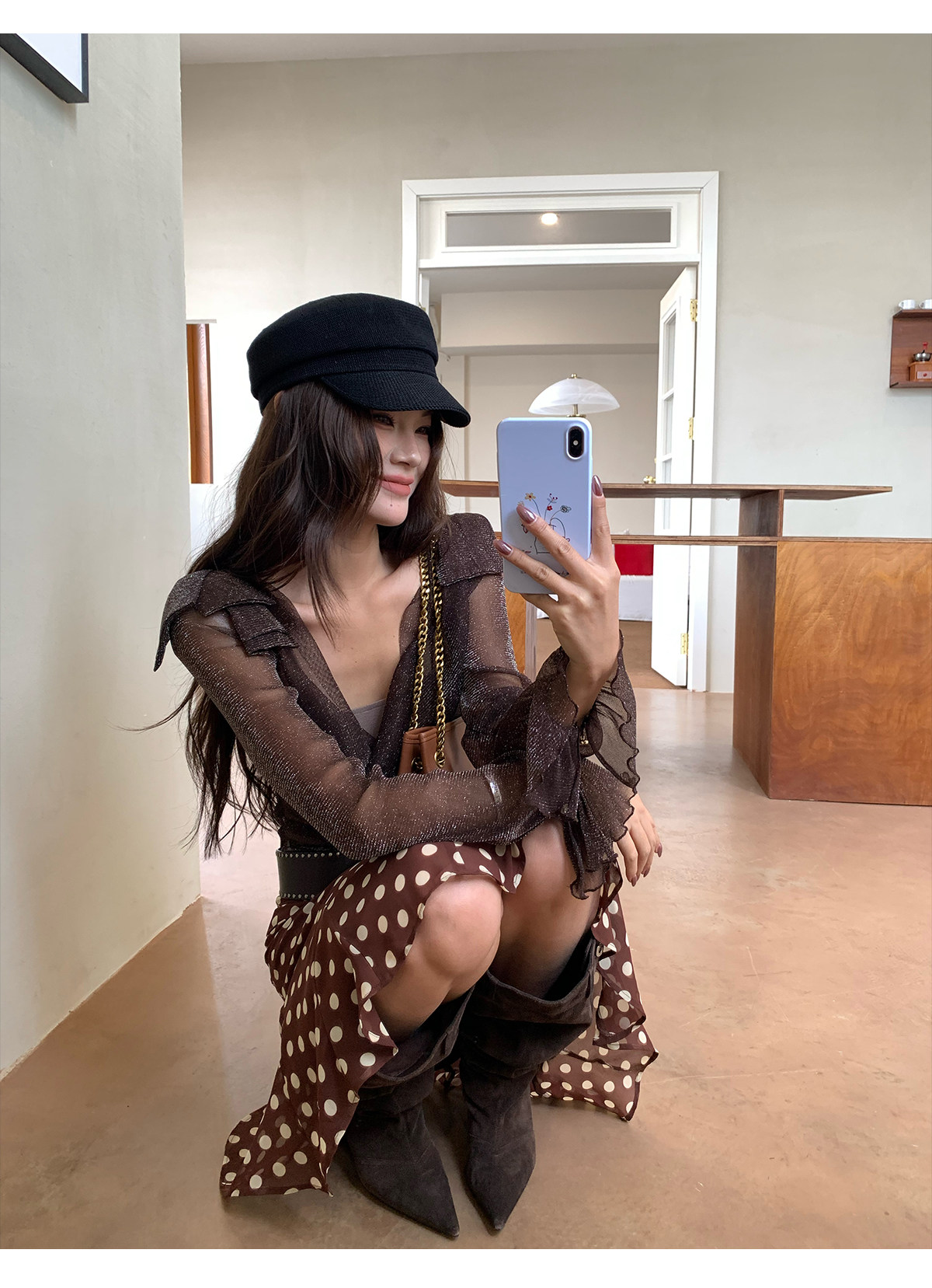 马儿MAR весенняя новинка ретро юбка в горошек женская заниженная талия средней длины дизайнерская стройнящая юбка-русалка