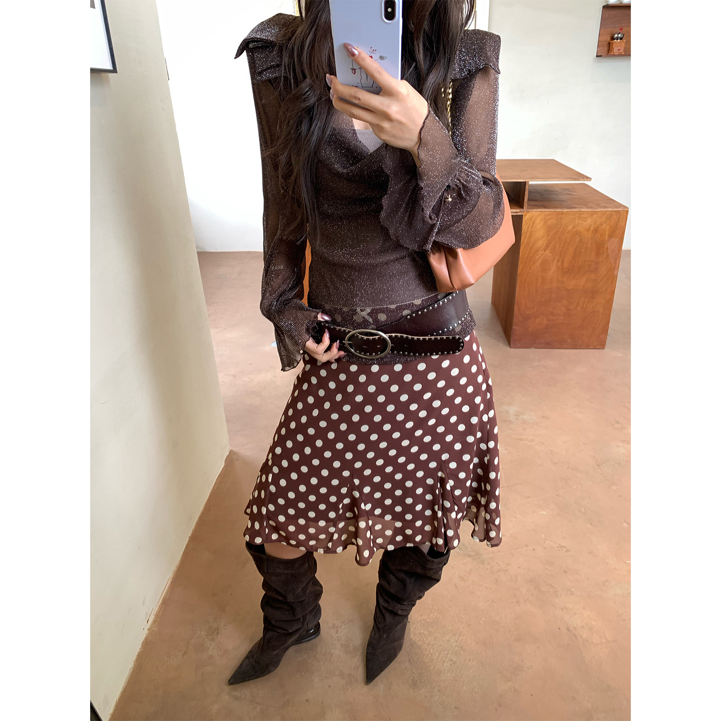 马儿MAR весенняя новинка ретро юбка в горошек женская заниженная талия средней длины дизайнерская стройнящая юбка-русалка