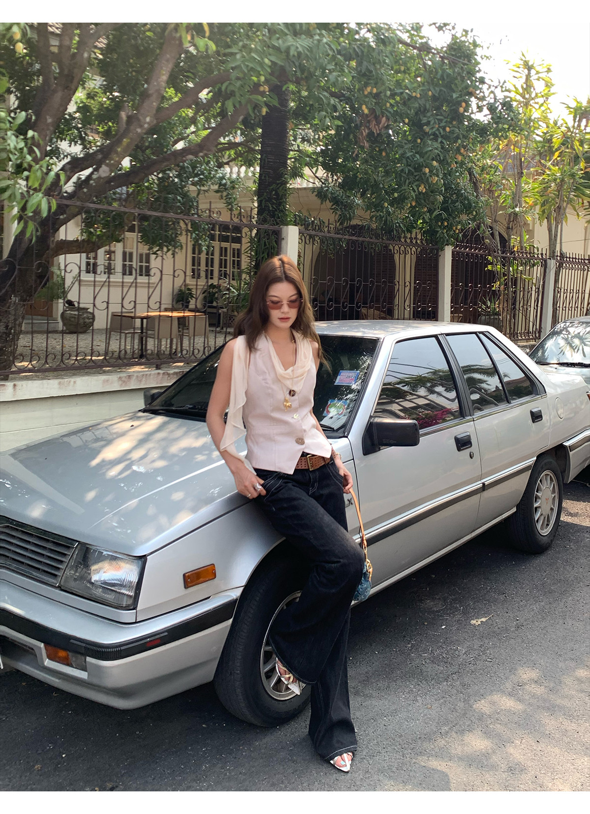 马儿MAR винтажные джинсы с контрастной строчкой женские весна-лето широкие прямые стройнящие свободные черные длинные брюки