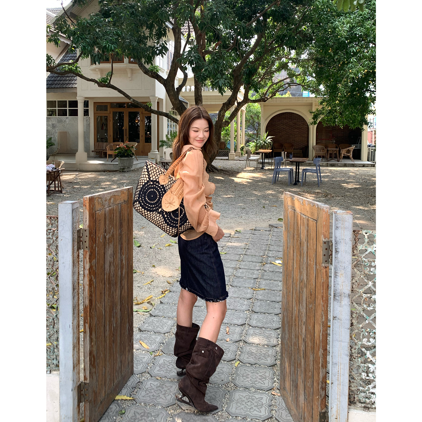 马儿MAR винтажная джинсовая юбка женская летняя с заниженной талией прямая короткая с бахромой стройнящая универсальная