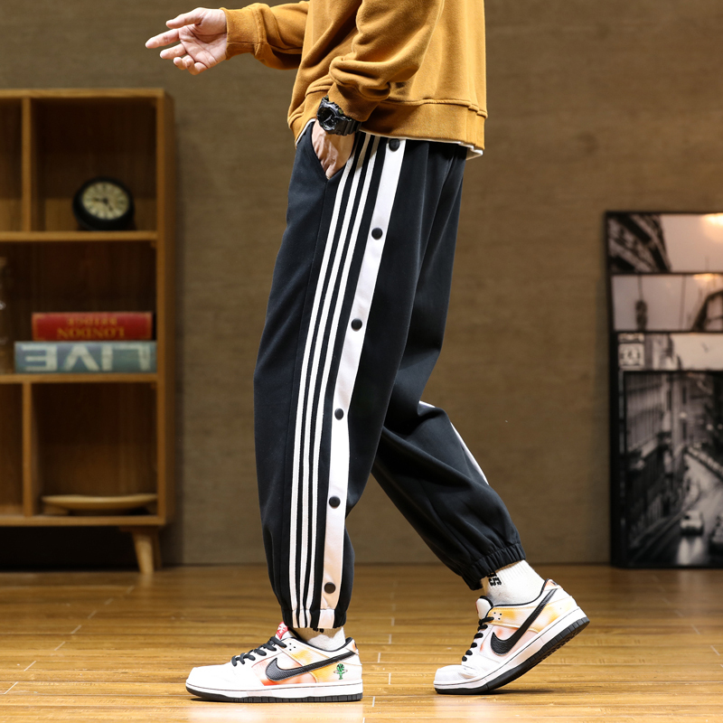 Buttoned Sports Sweatpants for Men, Spring and Autumn Trendy Versatile Casual Jogger Pants for Teenagers, Middle and High School Students