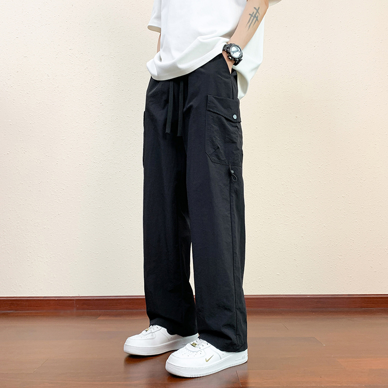 Summer Thin Straight-Leg Ice Silk Work Pants for Men, Trendy Brand, Teenagers, Middle and High School Students, Casual Sports Long Pants