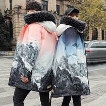 Couple-loaded cotton clothes men and long winter gradient color coats in tide Snow Mountain Down Cotton Cotton Cotton Cotton Cotton Cotton Cotton Cotton