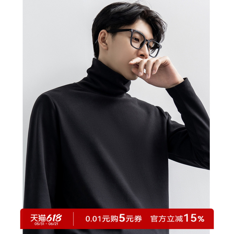 Ownr Black Turtleneck Double-Sided Fleece Base Layer Men's 2026 Autumn Long-Sleeve T-Shirt Slim Fit Top Warm Inner Wear