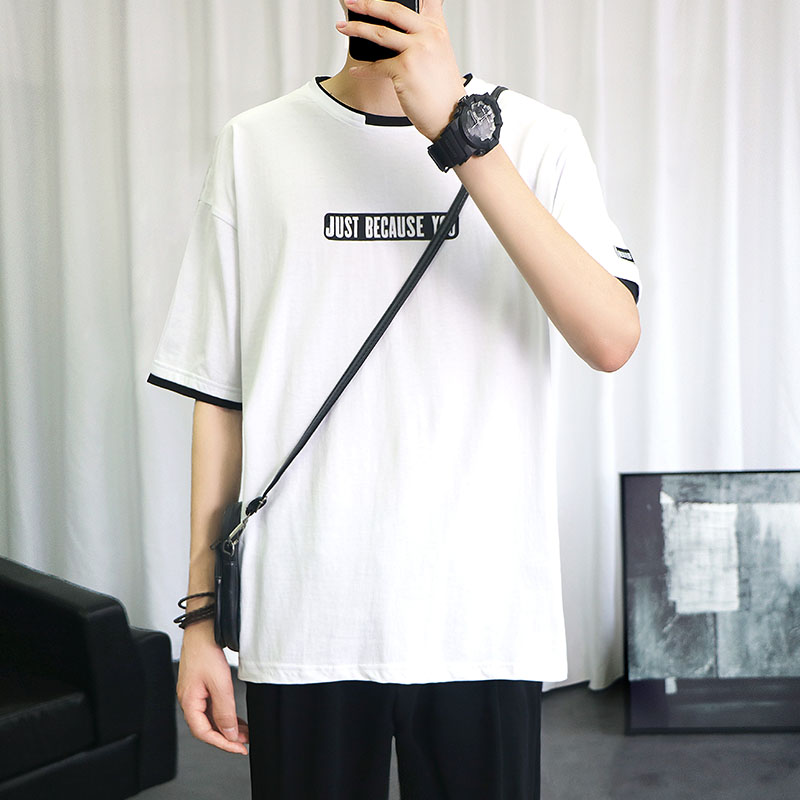 Short-sleeved T-shirt men's loose ins2022 new summer round neck casual half-sleeve handsome Harbor style versatile tide brand trend