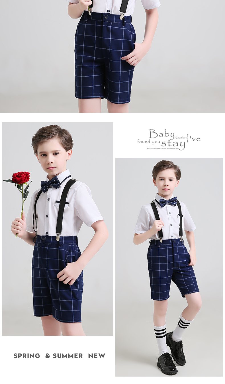 Trẻ em của hoa cô gái ăn mặc chủ boy hiệu suất trang phục điệp khúc phù hợp với bib boy hiển thị phù hợp với mùa hè váy xinh cho bé