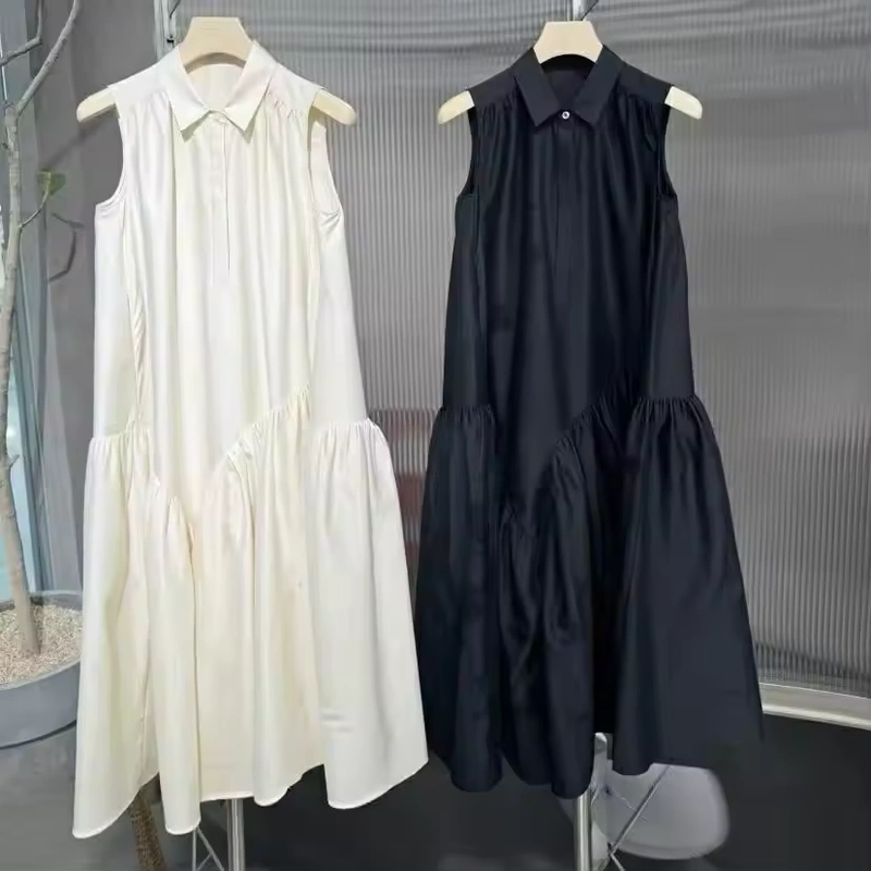 Hennan Shu Bu Yi 2026 Summer New Commuter High-Waisted Loose Casual Sleeveless Turn-Down Collar A-Line Dress